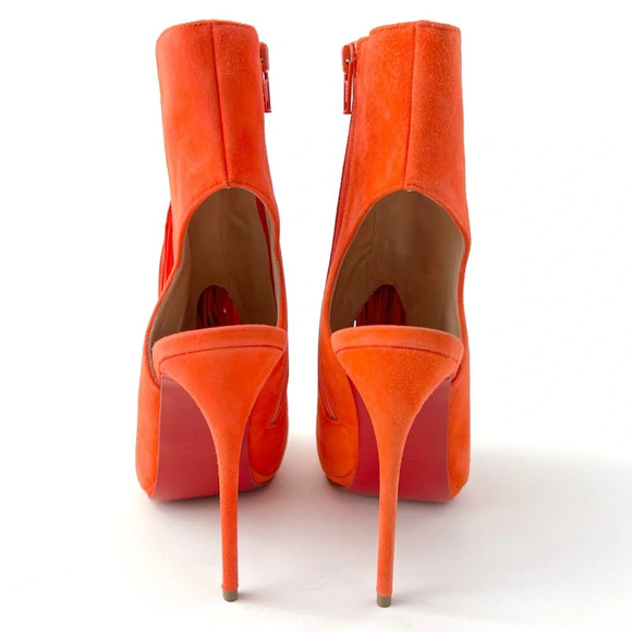 CHRISTIAN LOUBOUTIN || Fringe Peep Tassel Heels Otoka 120 Coral Suede US 7.5 - Picture 8 of 14